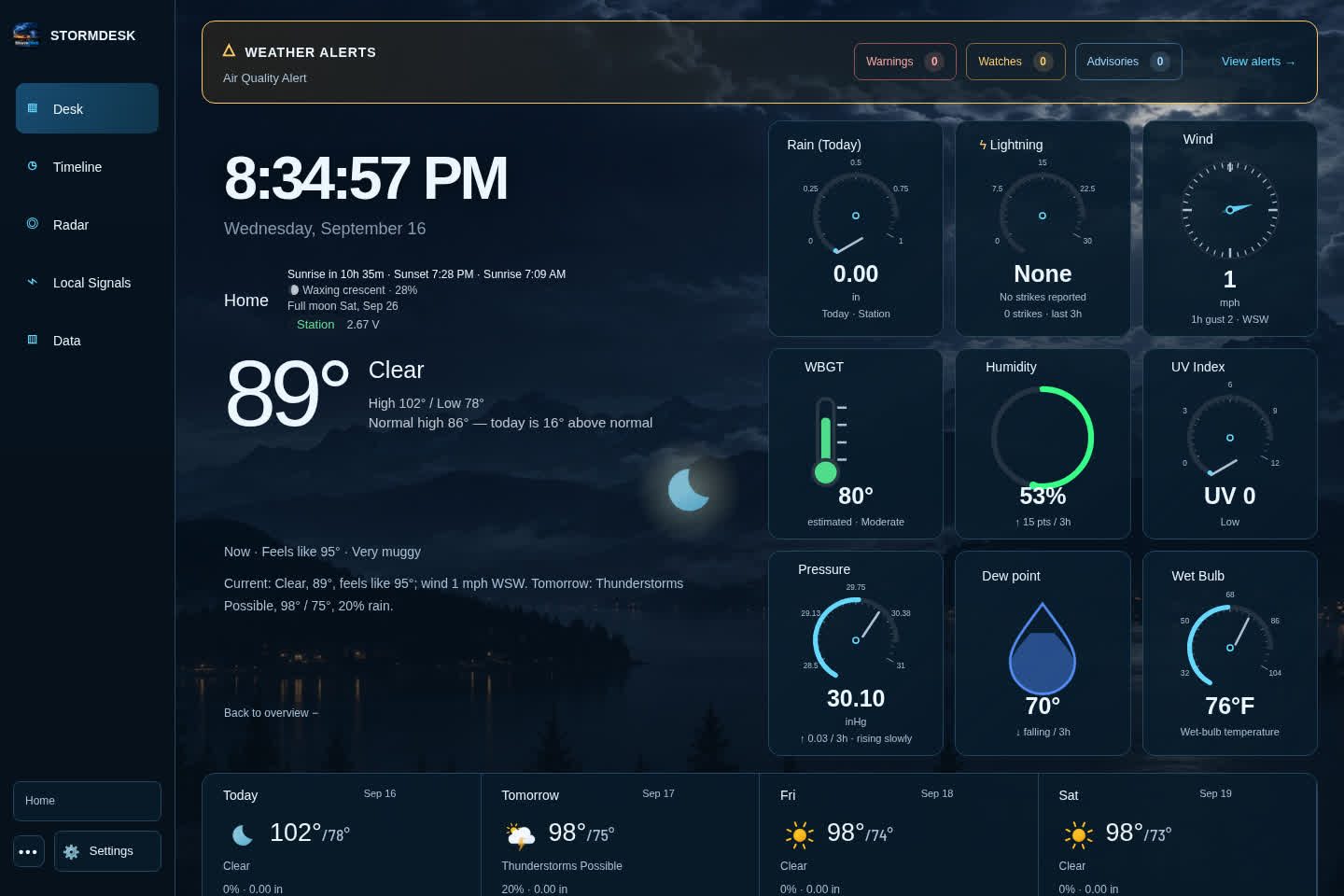 StormDesk desktop dashboard with sample data